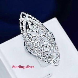 New Vintage Pattern Hollow Design Gift Ring Cocktail Bridal Rings Silver Plated